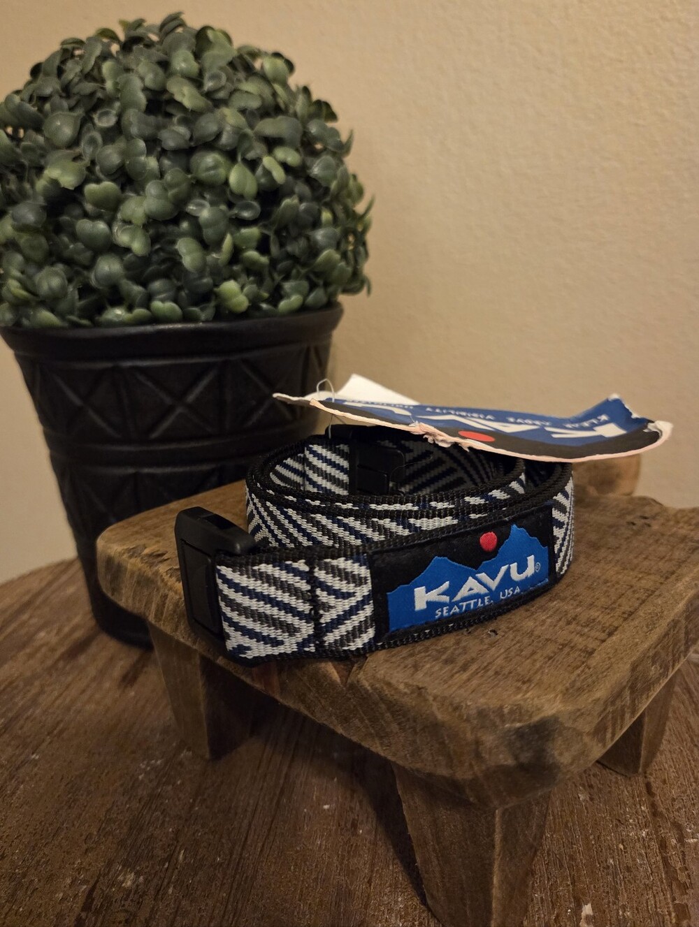KAVU Navy Blue Rough Cut Burly Belt Branded Buckle Nylon Gorpcore Men's Belt